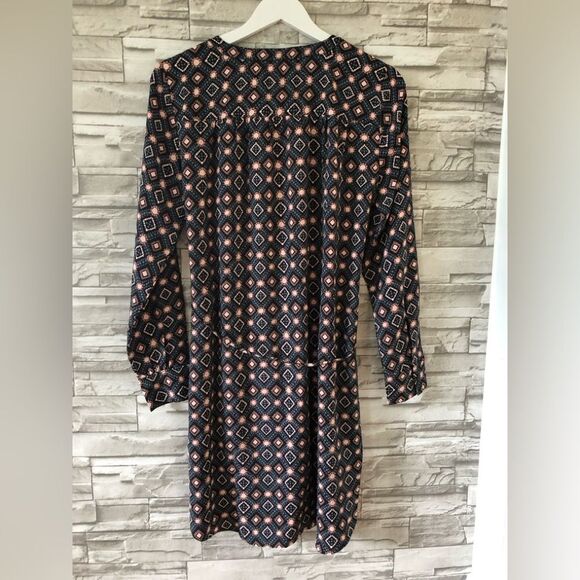LOFT || Multicolor Geometric Long Sleeve ShirtTail Round Neck Mini Dress S - Picture 4 of 11
